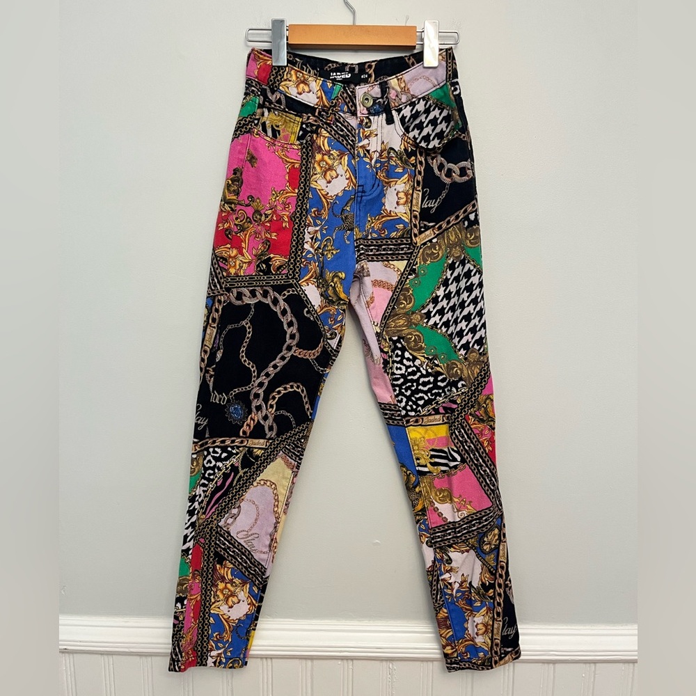 Jaded London Multicolor Print High Waist Jeans, Size 24